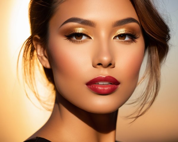 Glamorous Woman with Flawless Complexion and Sunset Light