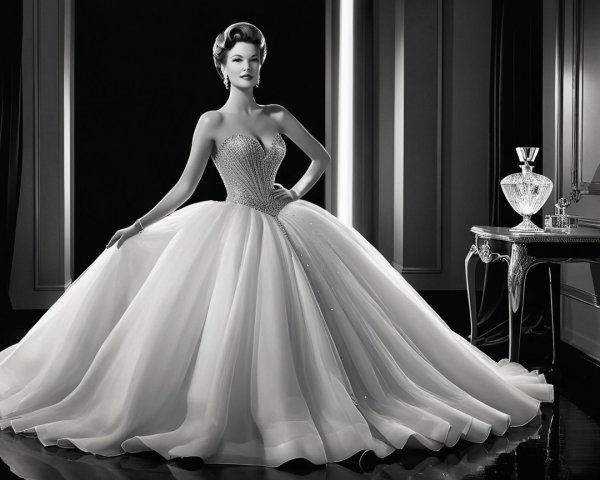 Elegant Black and White Mannequin in Ball Gown