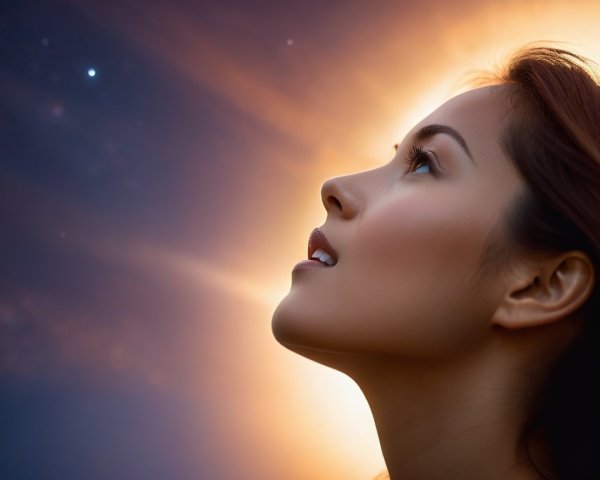 Profile of a Woman in Cosmic Ethereal Glow