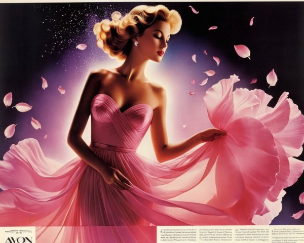 Glamorous Figure in Pink Gown with Flower Petals