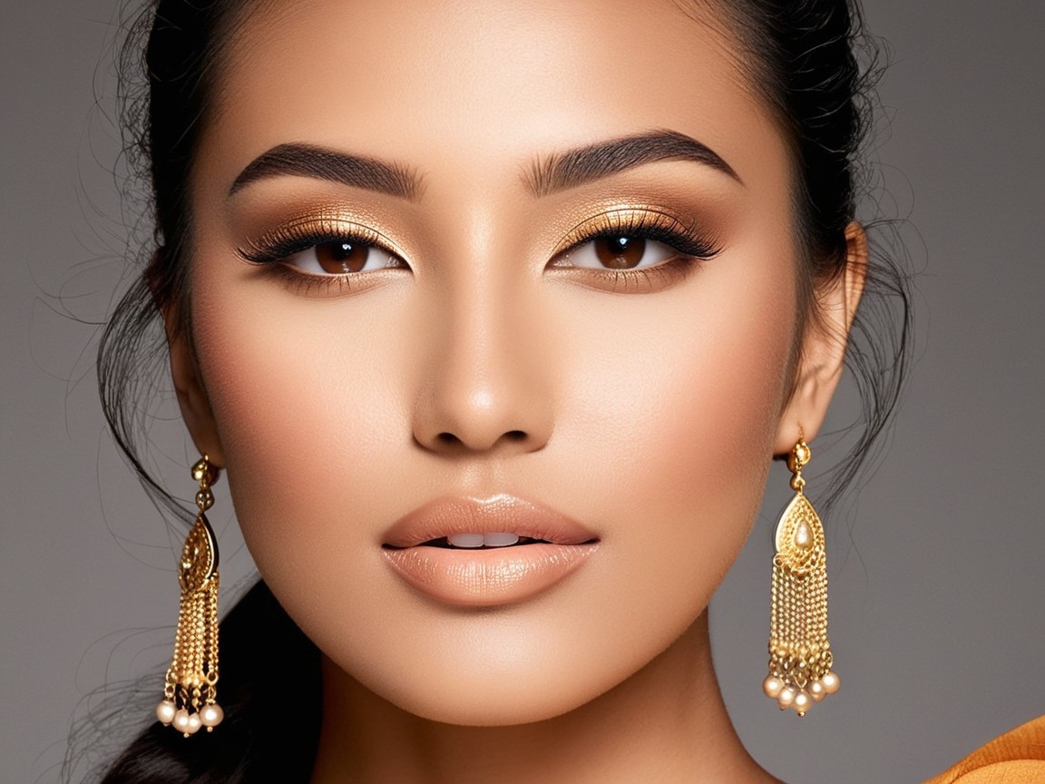 Portrait of a Woman with Bold Makeup and Gold Accents