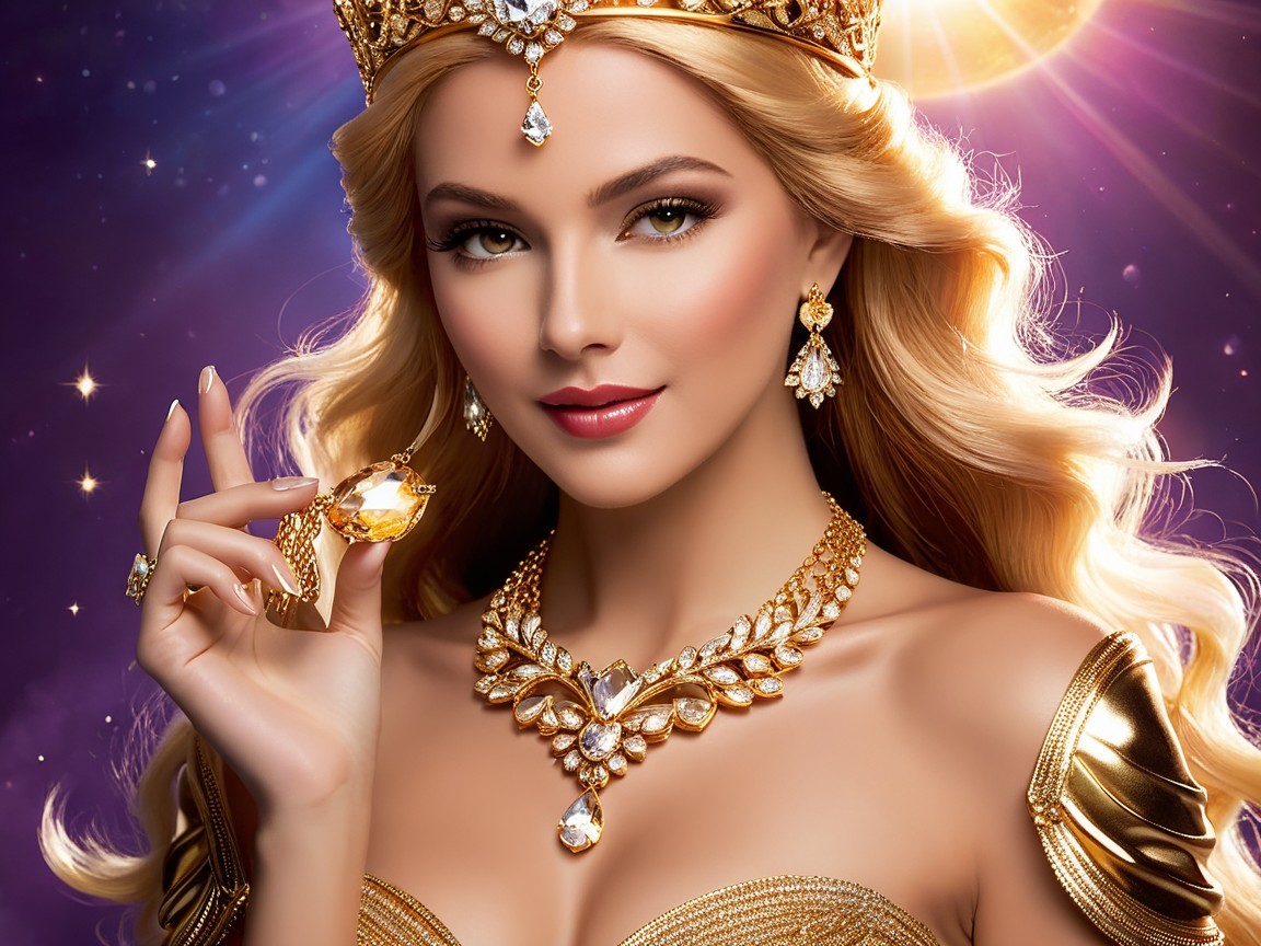 Elegant Woman with Golden Hair and Jeweled Crown