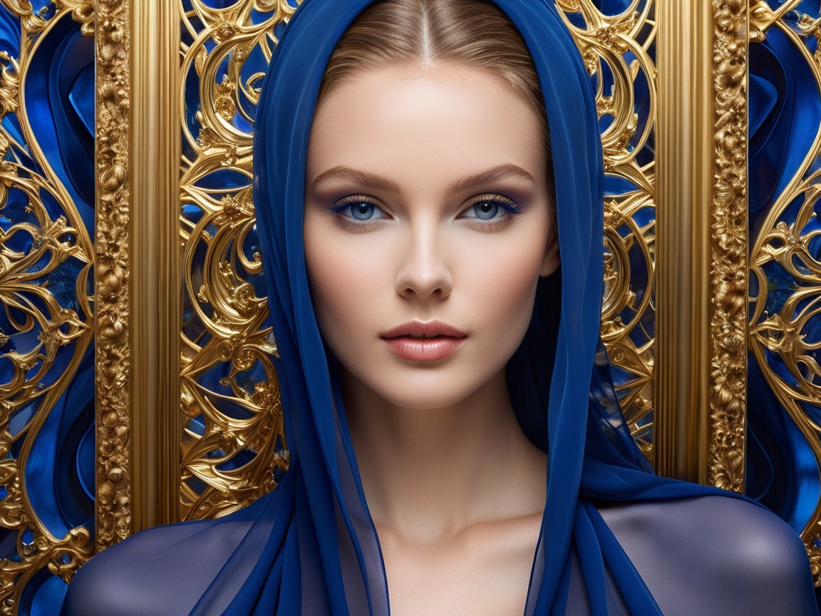 Portrait of a Serene Woman in a Blue Hood