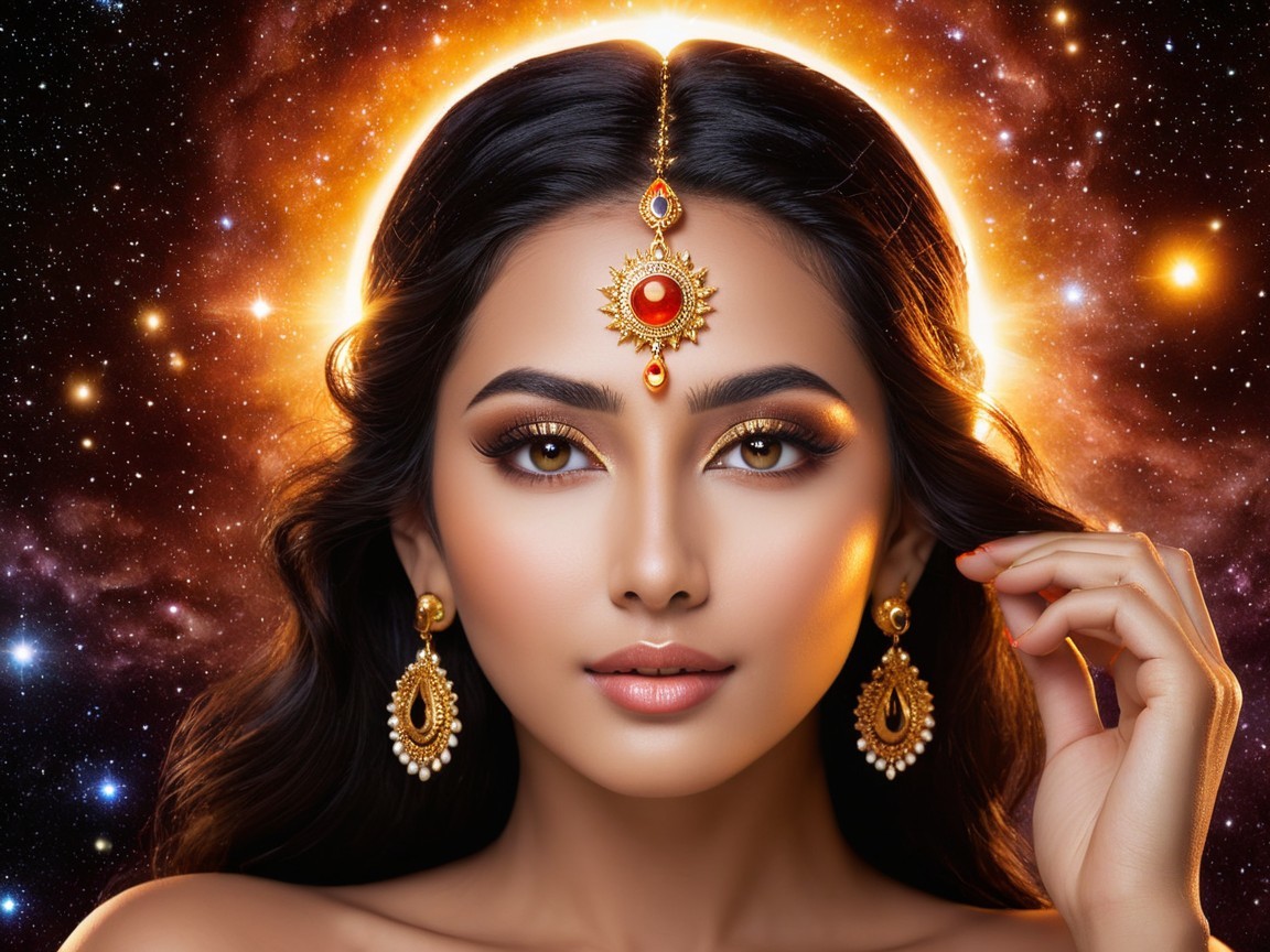 Portrait of a Woman Against a Cosmic Backdrop