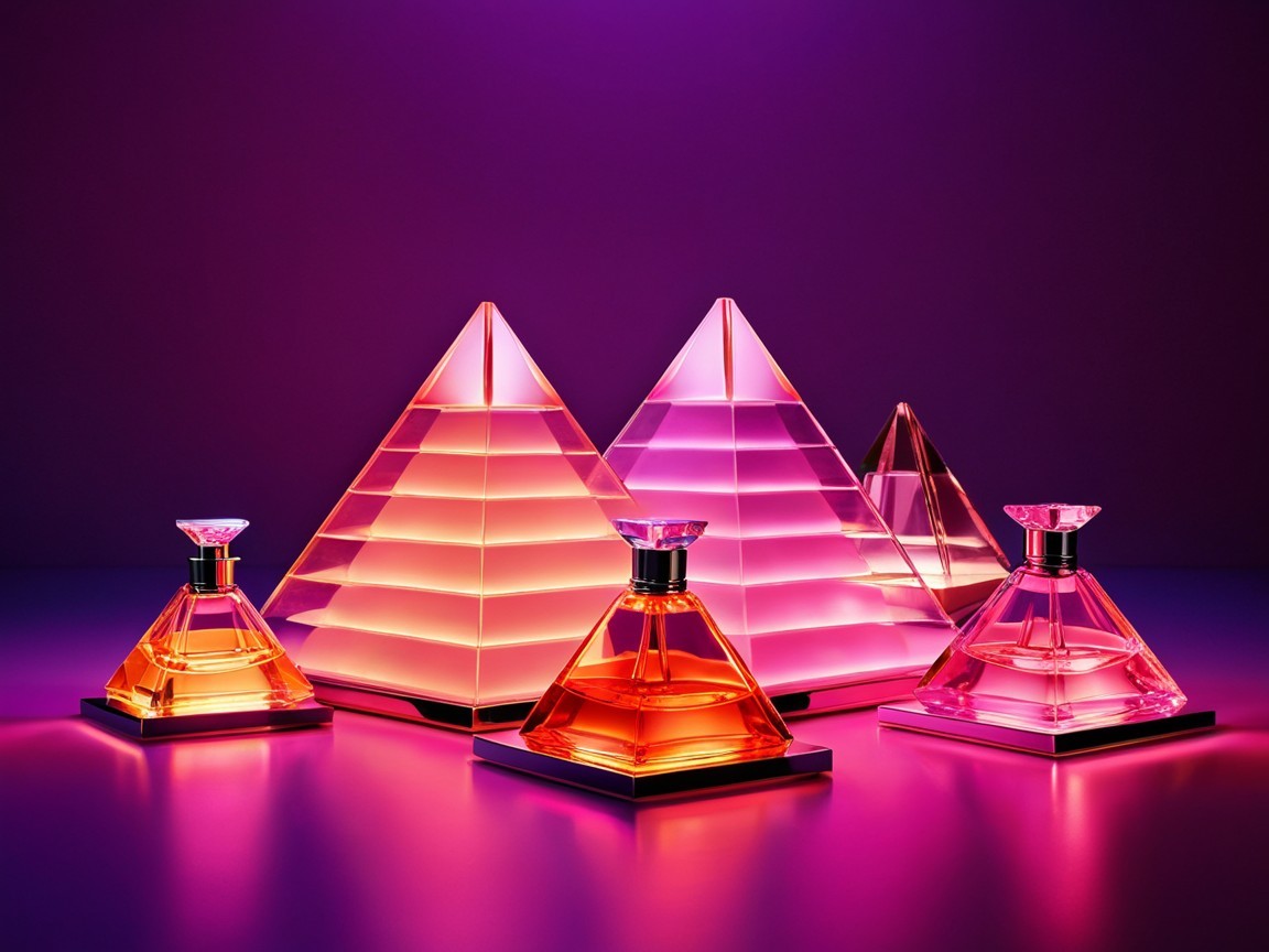 Vibrant Pyramid-Shaped Perfume Bottle Arrangement