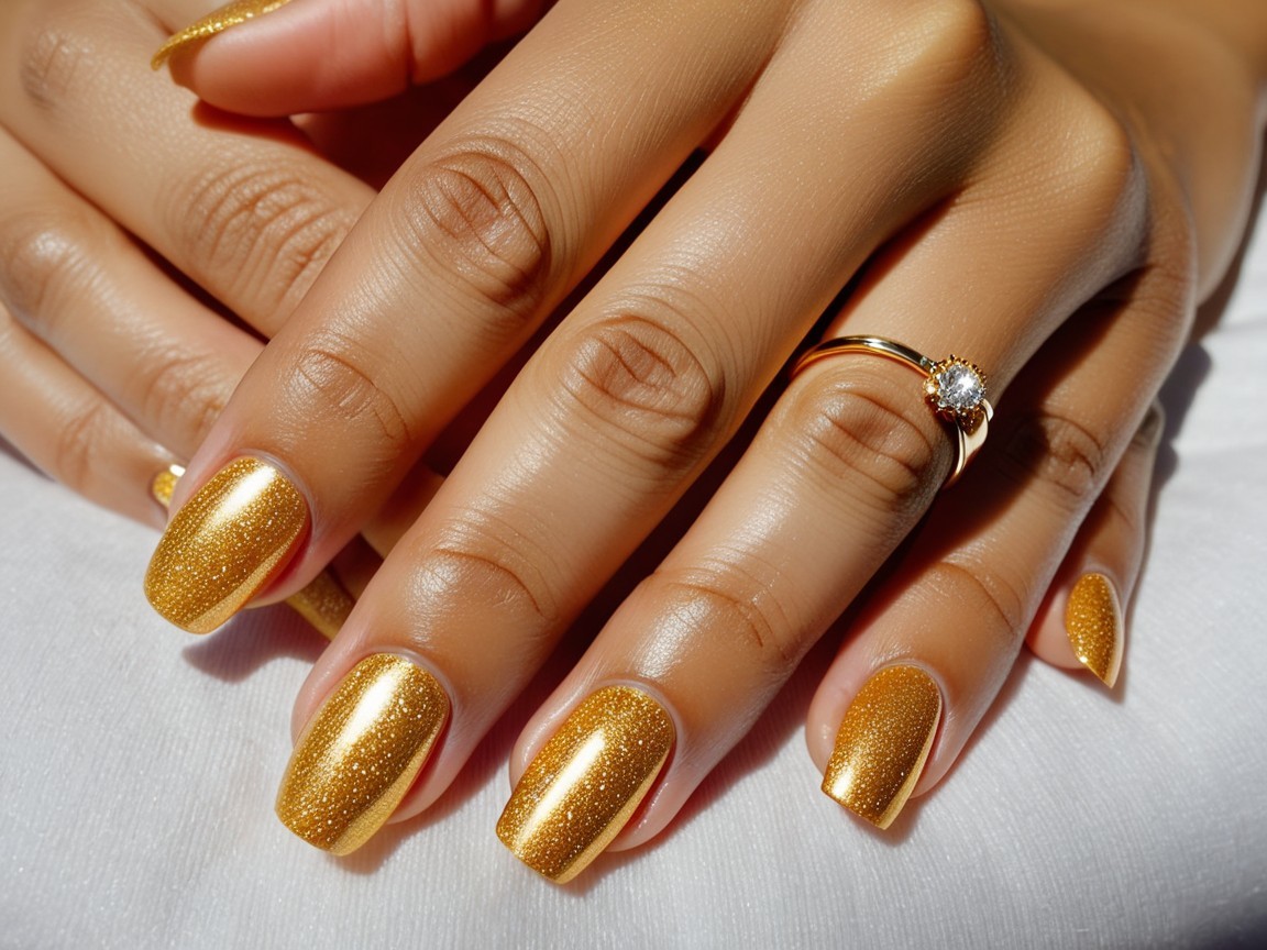 Close-up of Gold Nail Polish and Elegant Jewelry