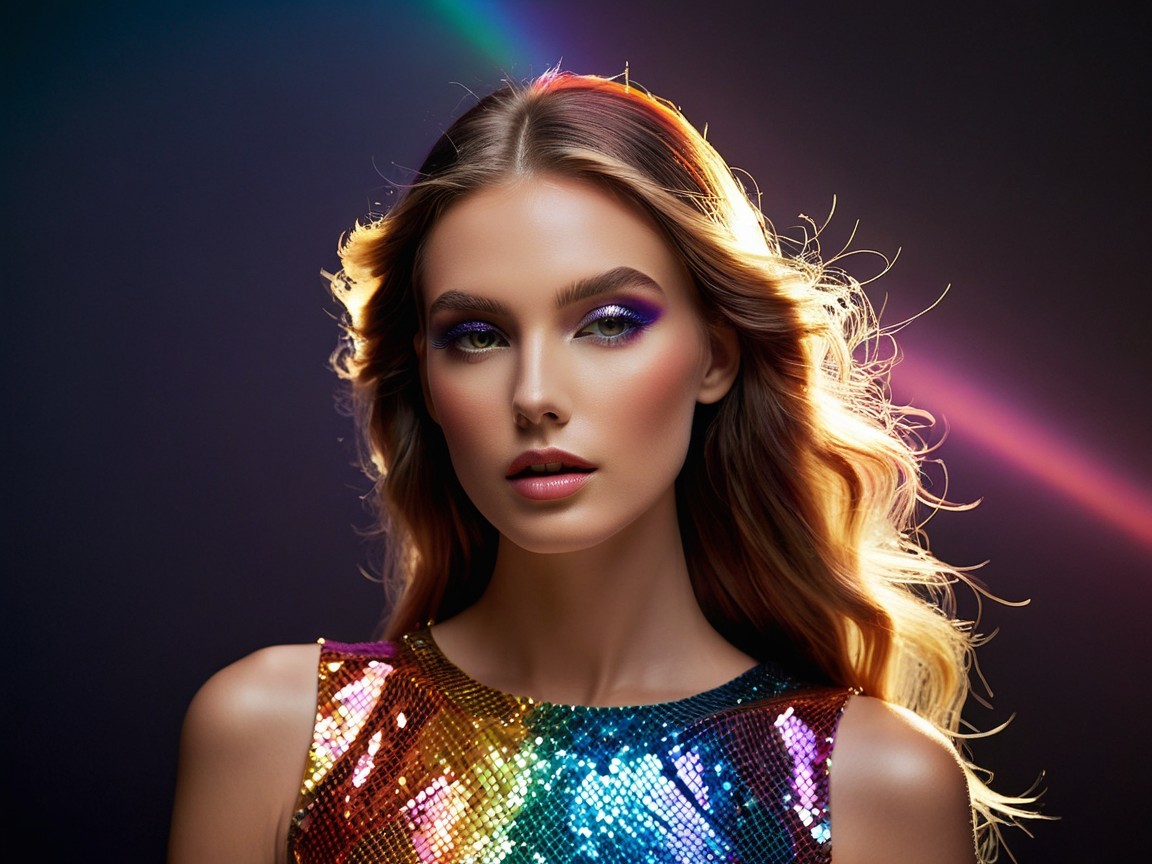 Portrait of a Young Woman with Radiant Hair and Makeup