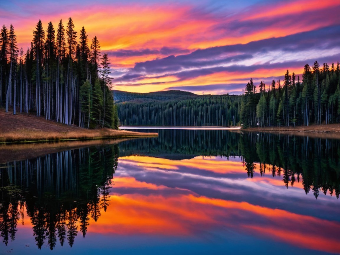 Tranquil Lake at Sunset with Vibrant Sky Colors