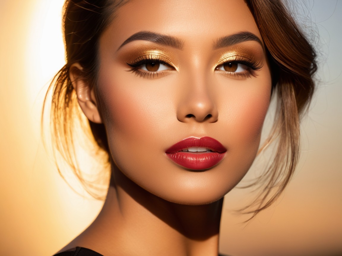 Glamorous Woman with Flawless Complexion and Sunset Light