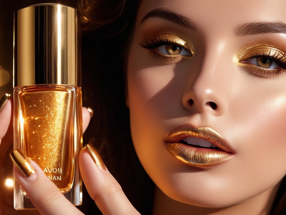 Glamorous Model with Golden Beauty Theme Portrait