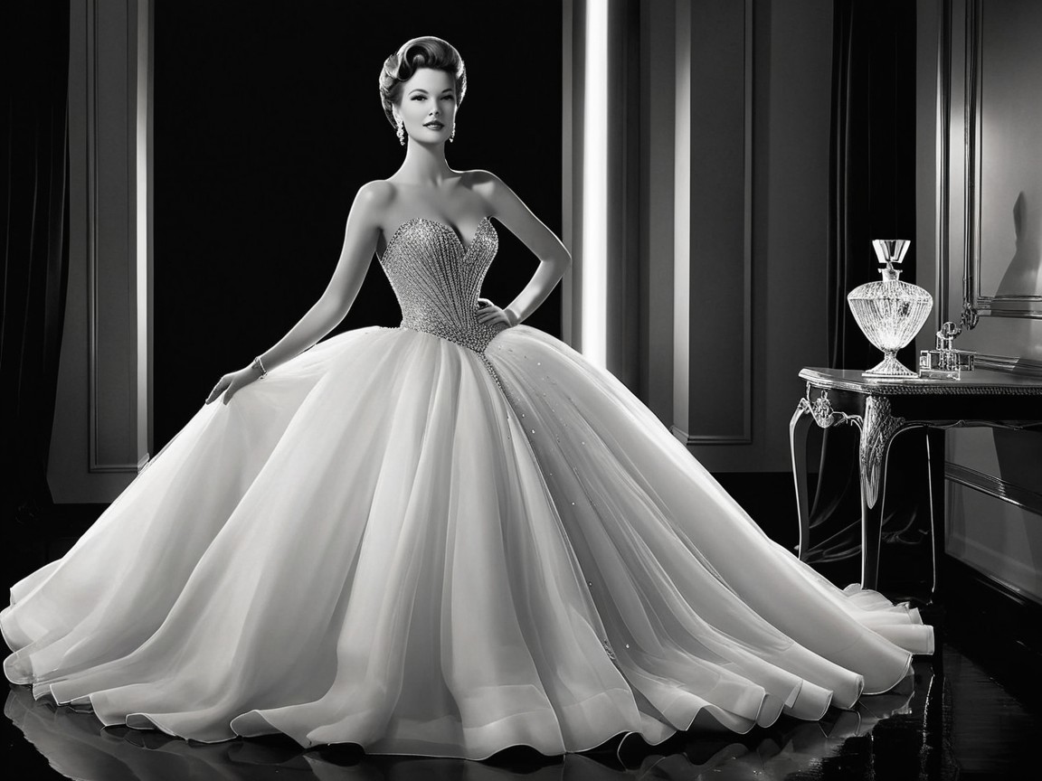 Elegant Black and White Mannequin in Ball Gown