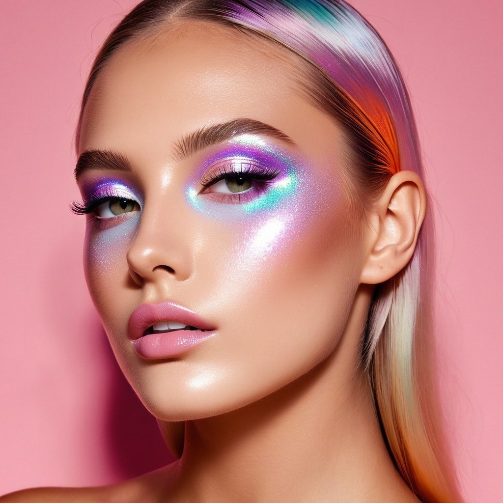 Beauty Portrait with Radiant Skin and Vibrant Makeup