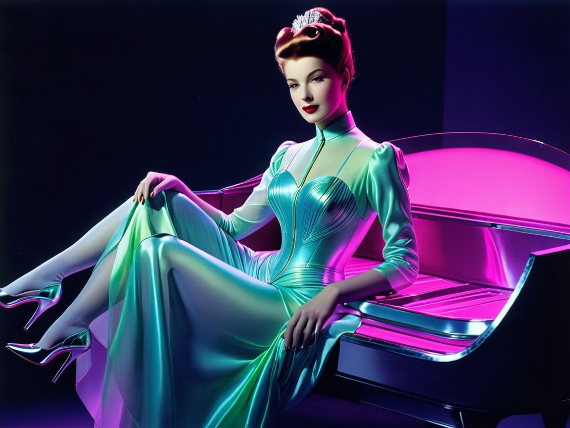 Vintage Scene with Woman in Mint-Green Dress