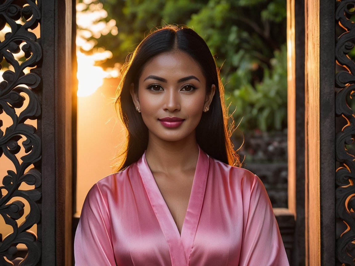 Young Woman in Sunset Glow at Doorway
