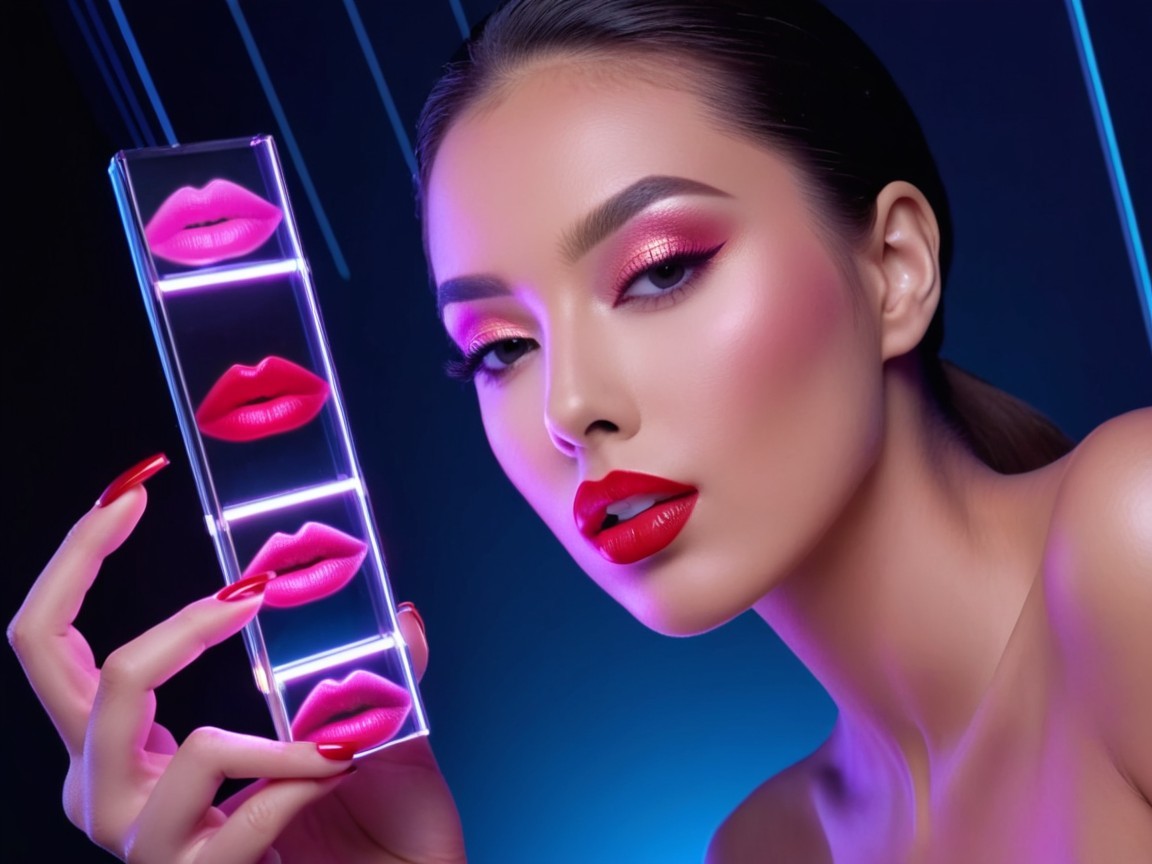 Glamorous Model with Bold Makeup and Colorful Palette