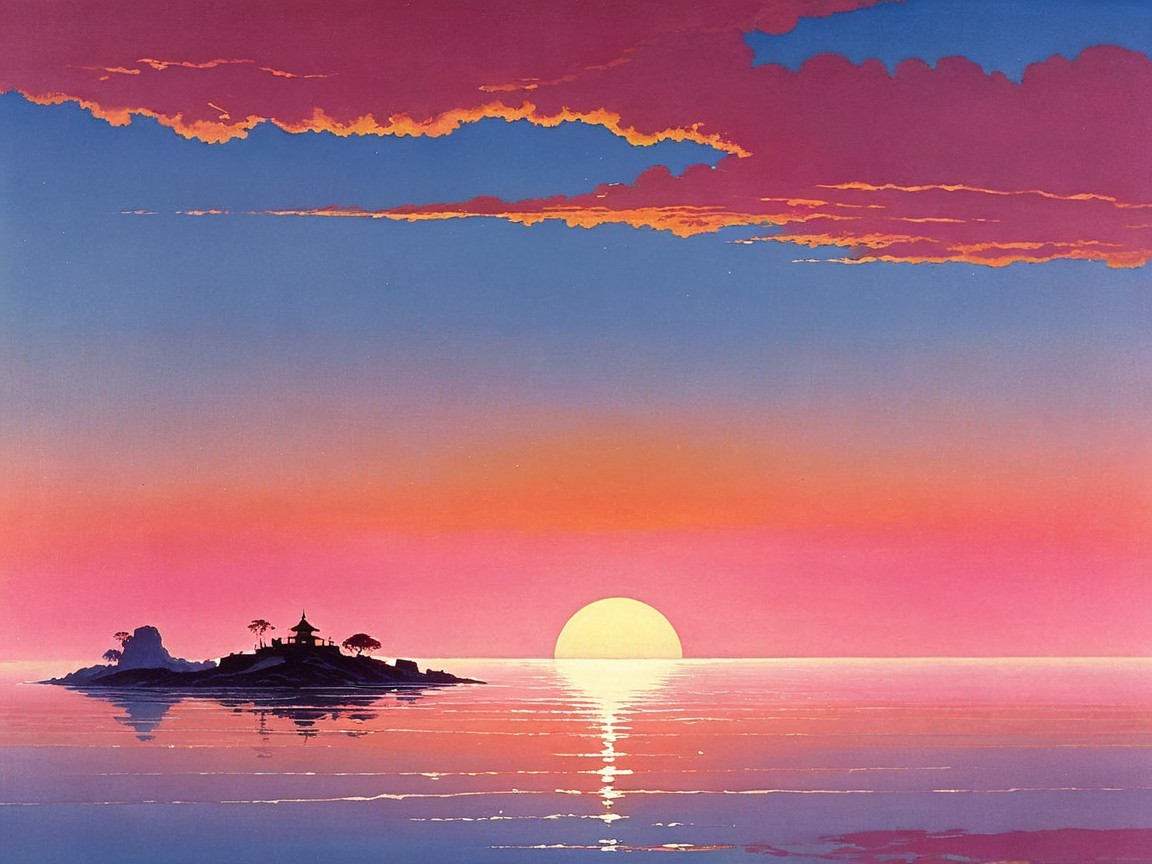 Serene Island Landscape at Vibrant Sunset