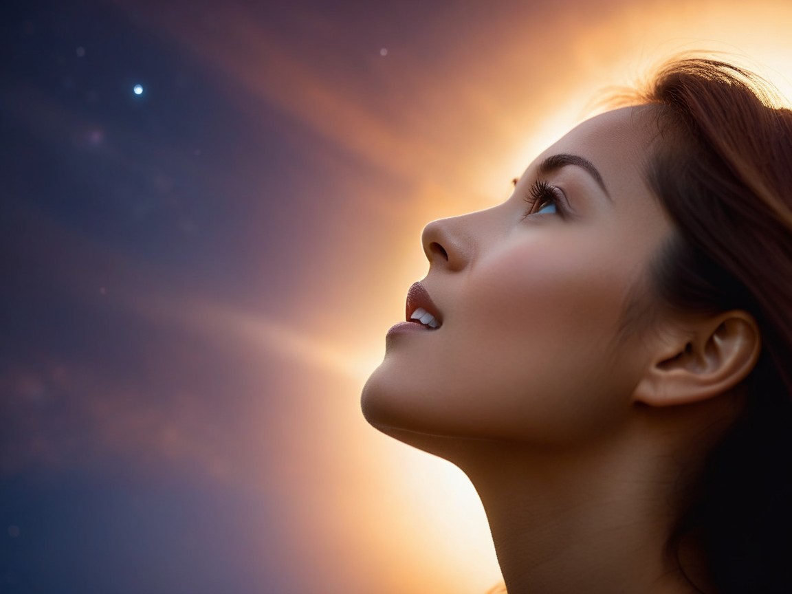 Profile of a Woman in Cosmic Ethereal Glow