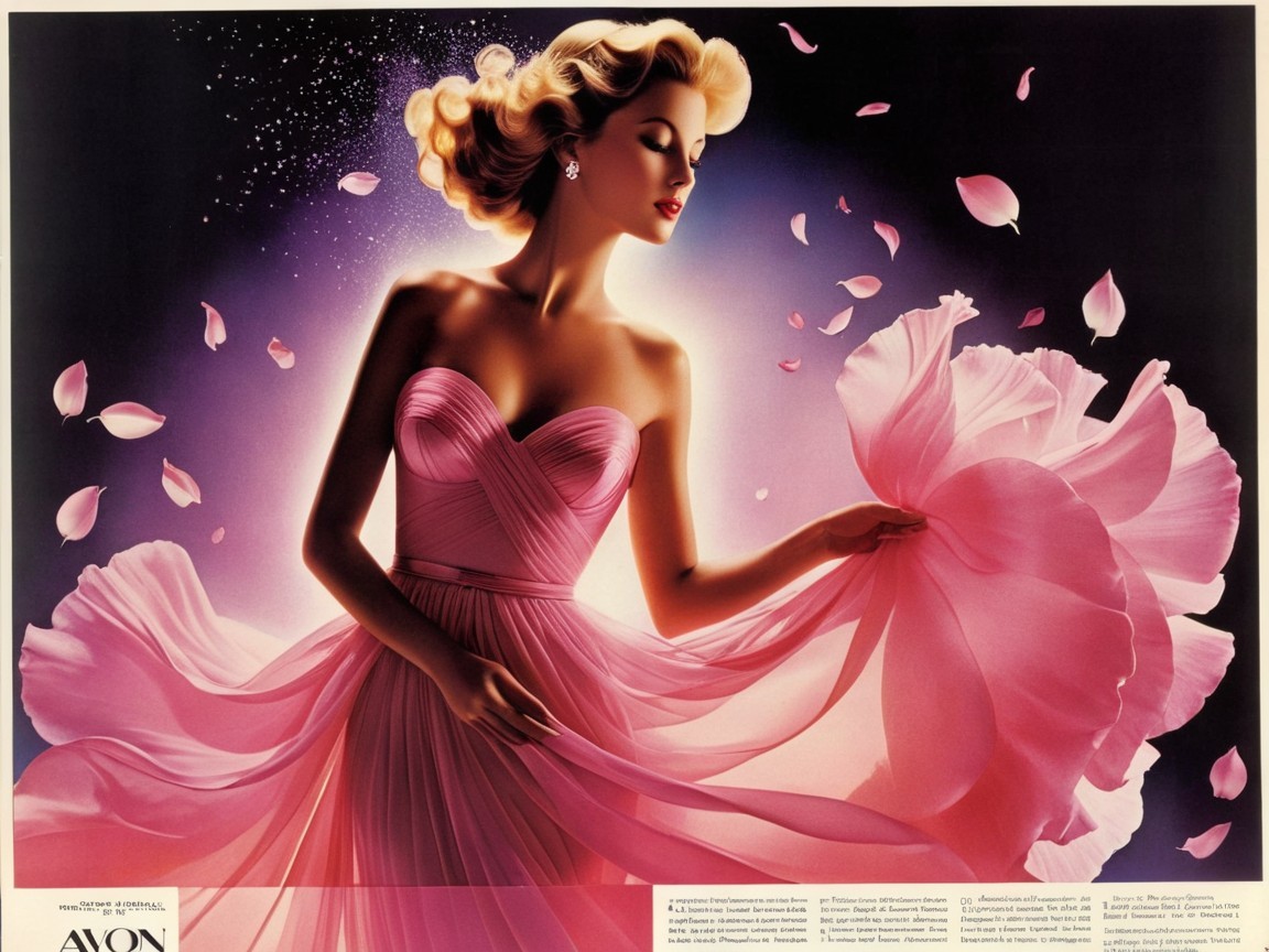 Glamorous Figure in Pink Gown with Flower Petals
