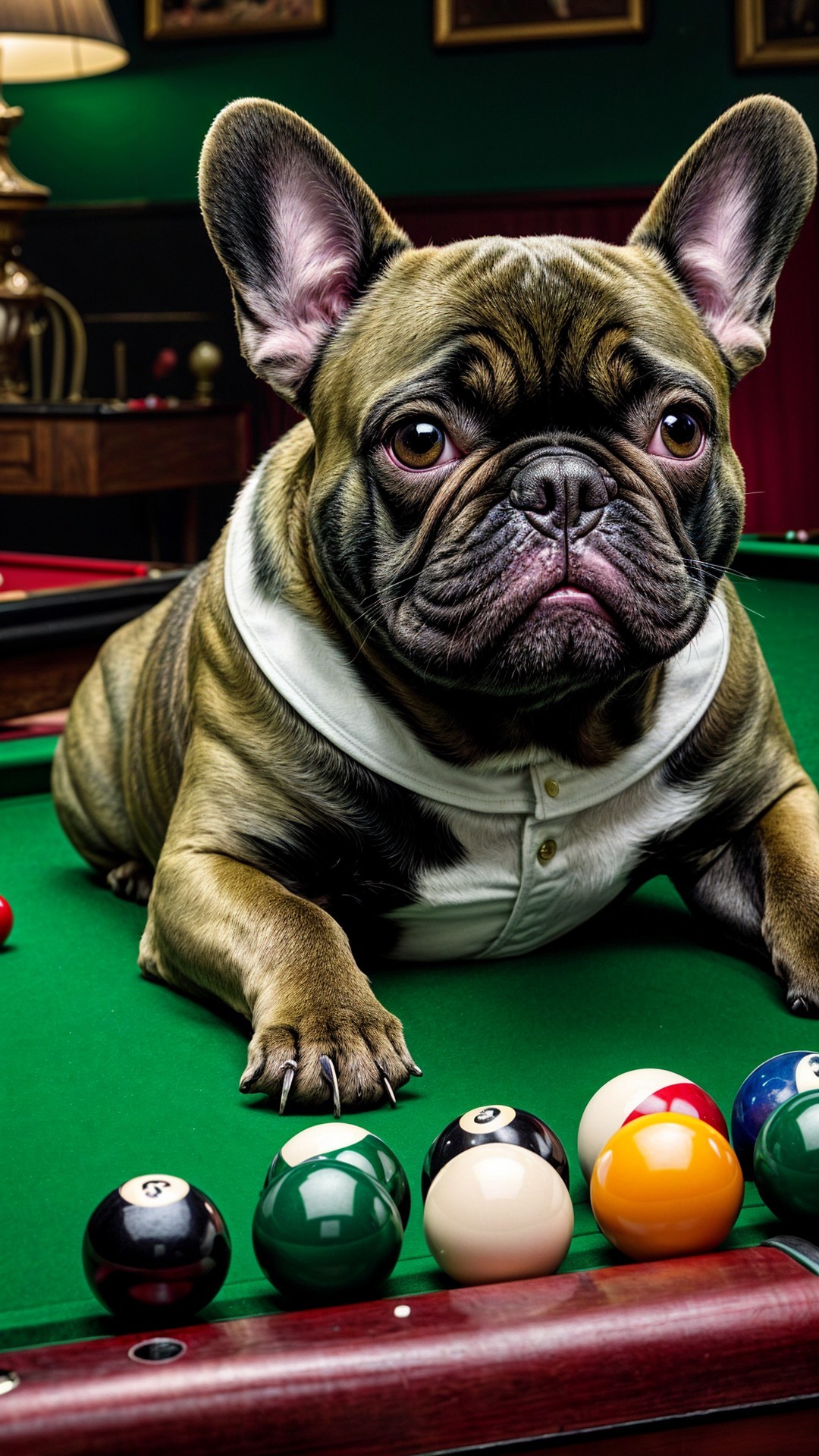 French Bulldog on Billiards Table in Cozy Room