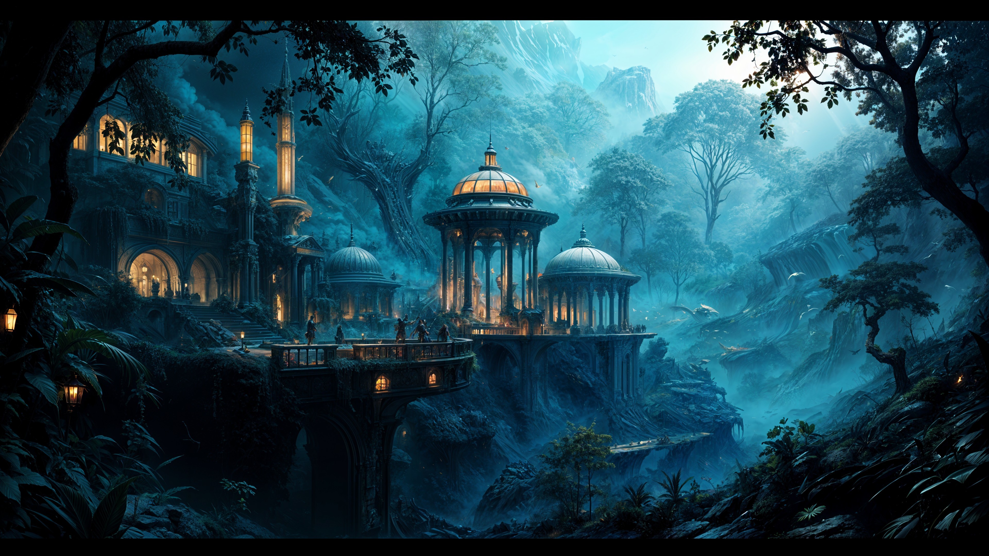 Mystical Landscape with Enchanting Palace and Mountains