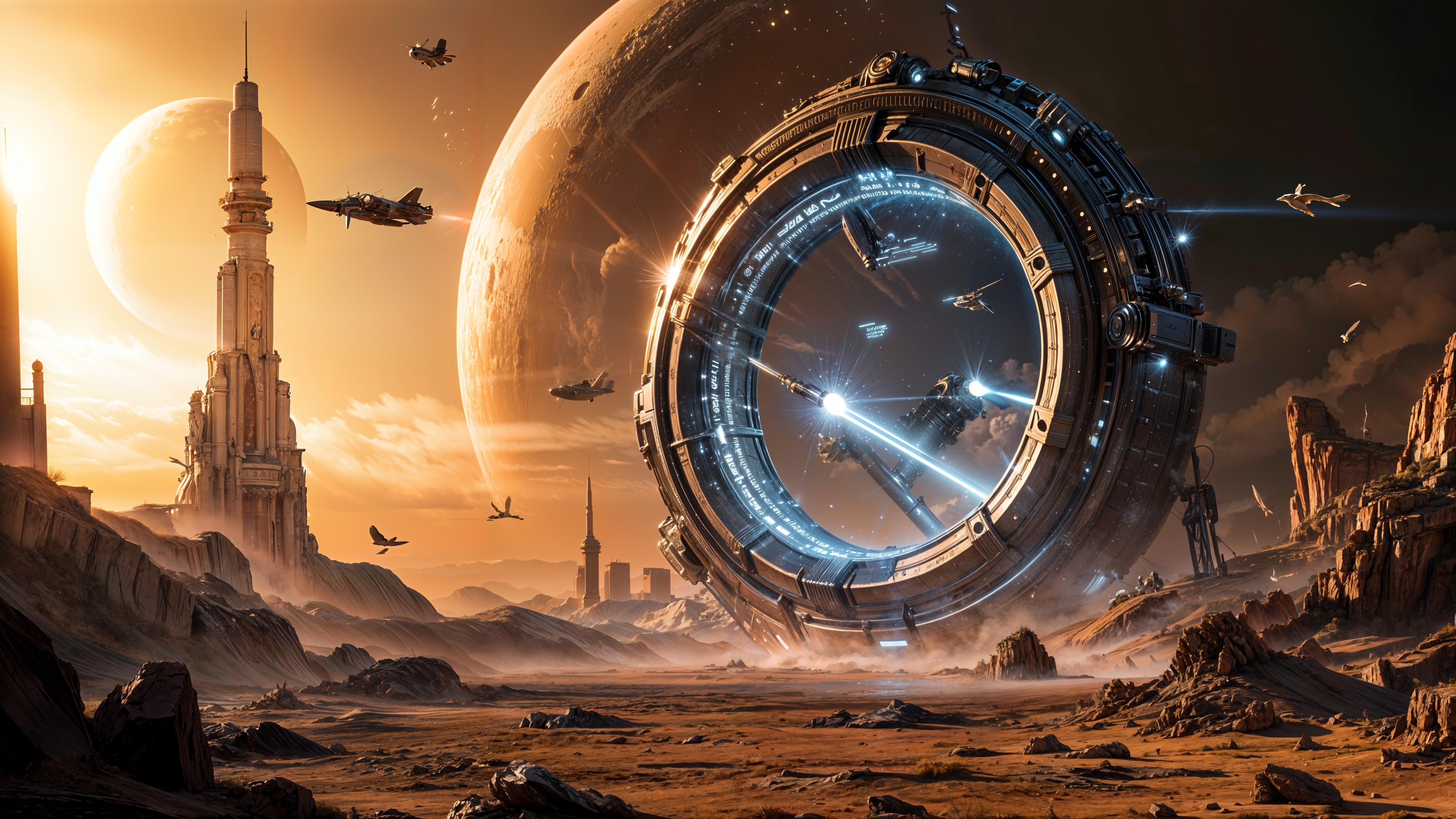 Futuristic Gateway in a Sci-Fi Landscape with Spires