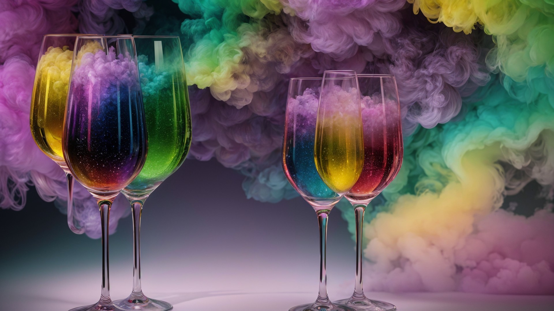 Elegant Stemmed Glasses with Vibrant Rainbow Colors