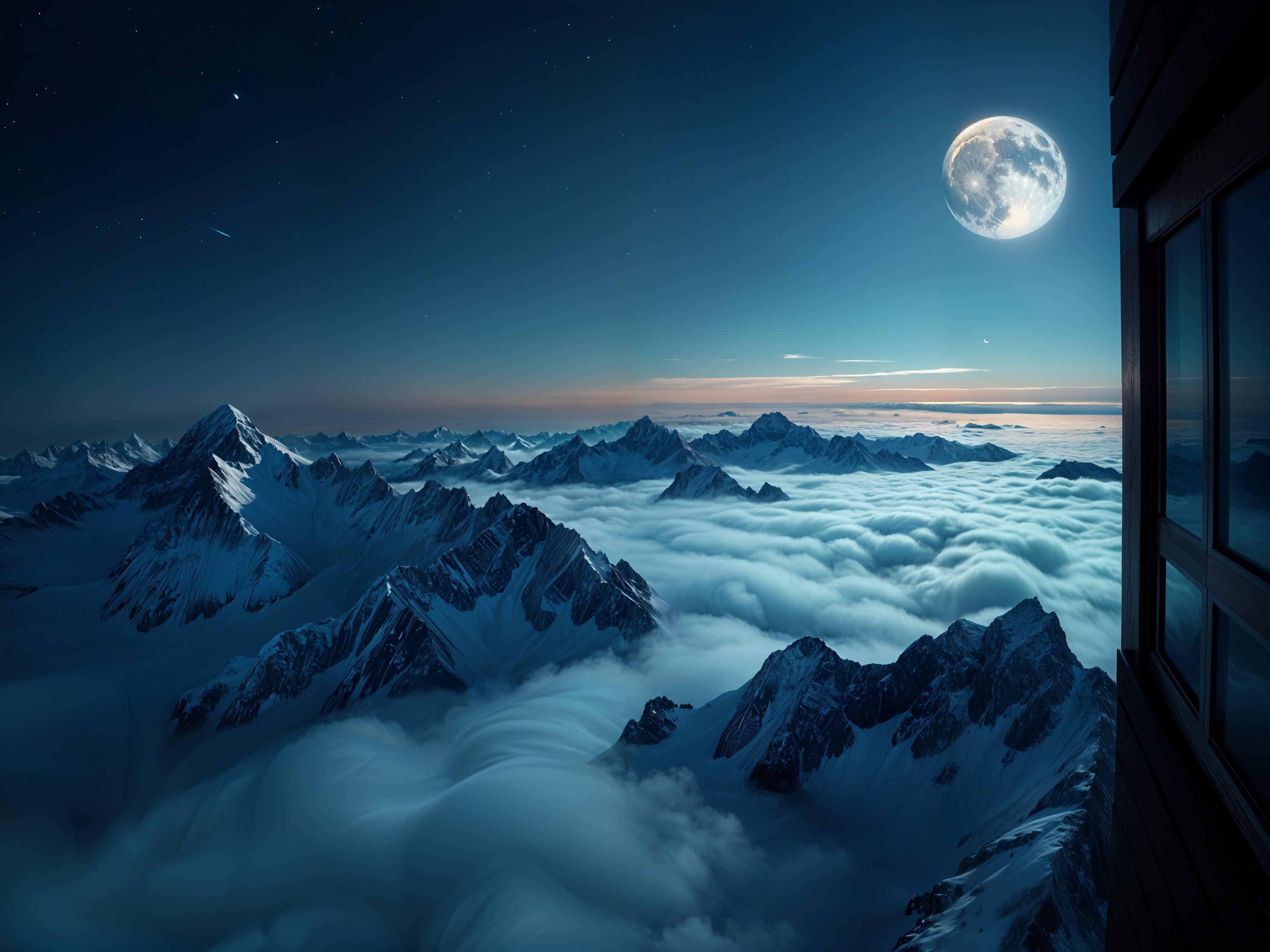 Majestic Snow-Capped Mountains Under Starlit Sky
