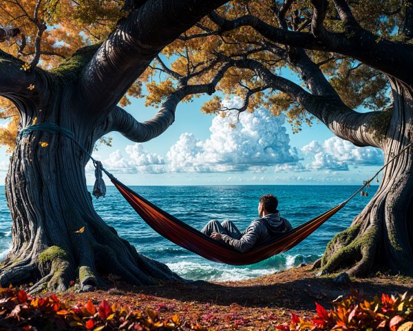 Person Relaxing in Hammock Among Autumn Trees