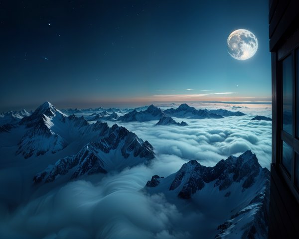 Majestic Snow-Capped Mountains Under Starlit Sky