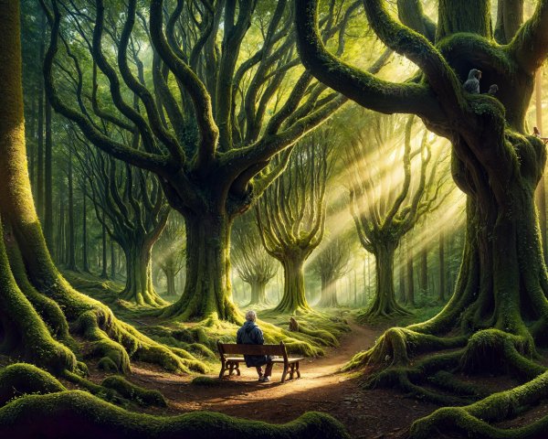 Mystical Forest with Twisted Trees and Serene Atmosphere