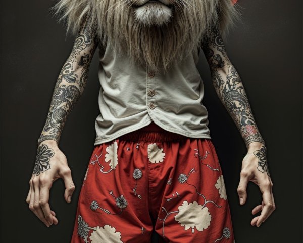 Surreal Figure with Lion Head and Human Body