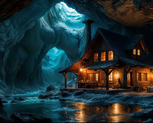 Cozy Cottage by Mystical Cave with Blue Rock Formations