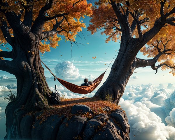 Person Relaxing in Hammock Among Autumn Trees
