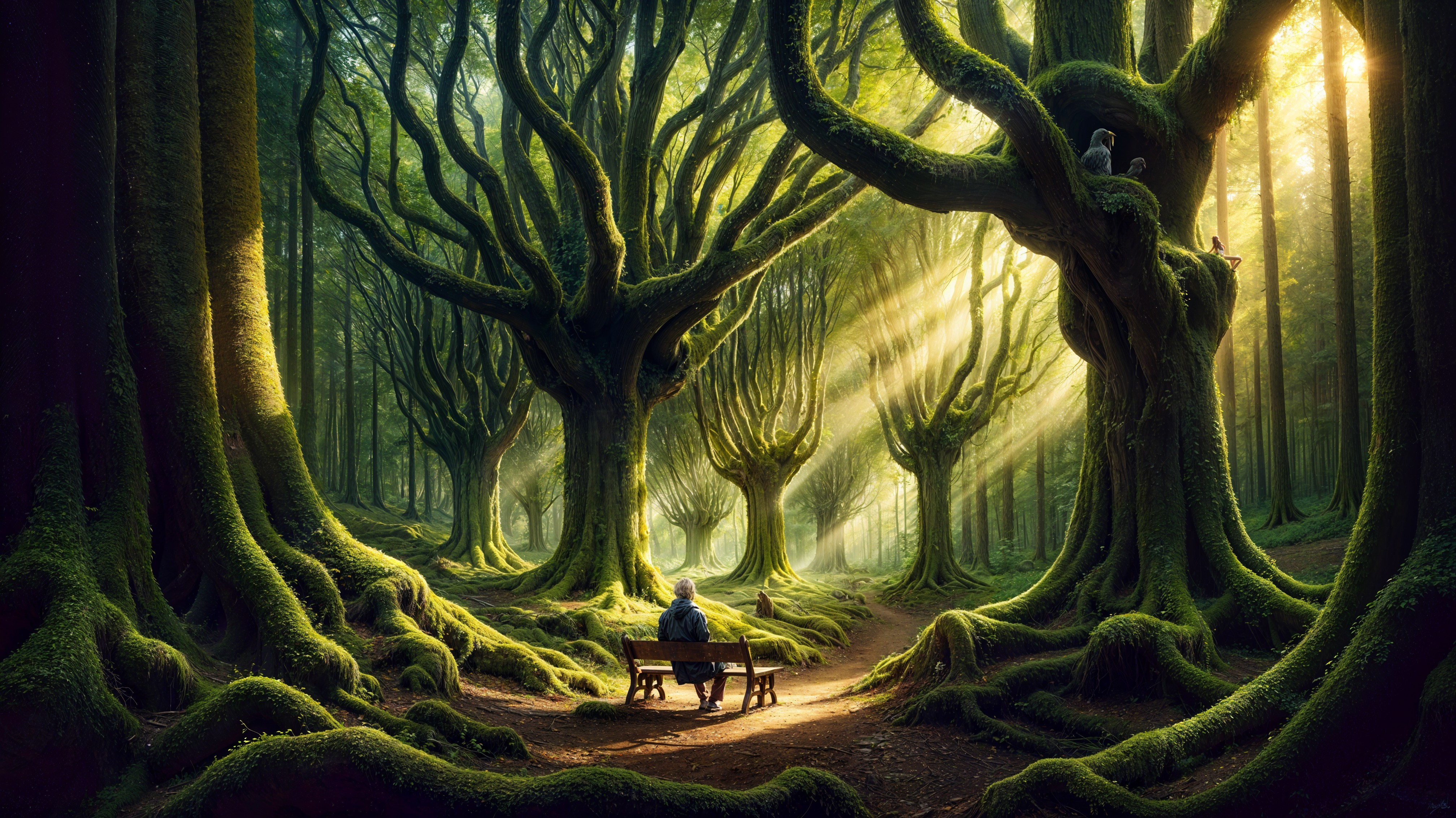 Mystical Forest with Twisted Trees and Serene Atmosphere