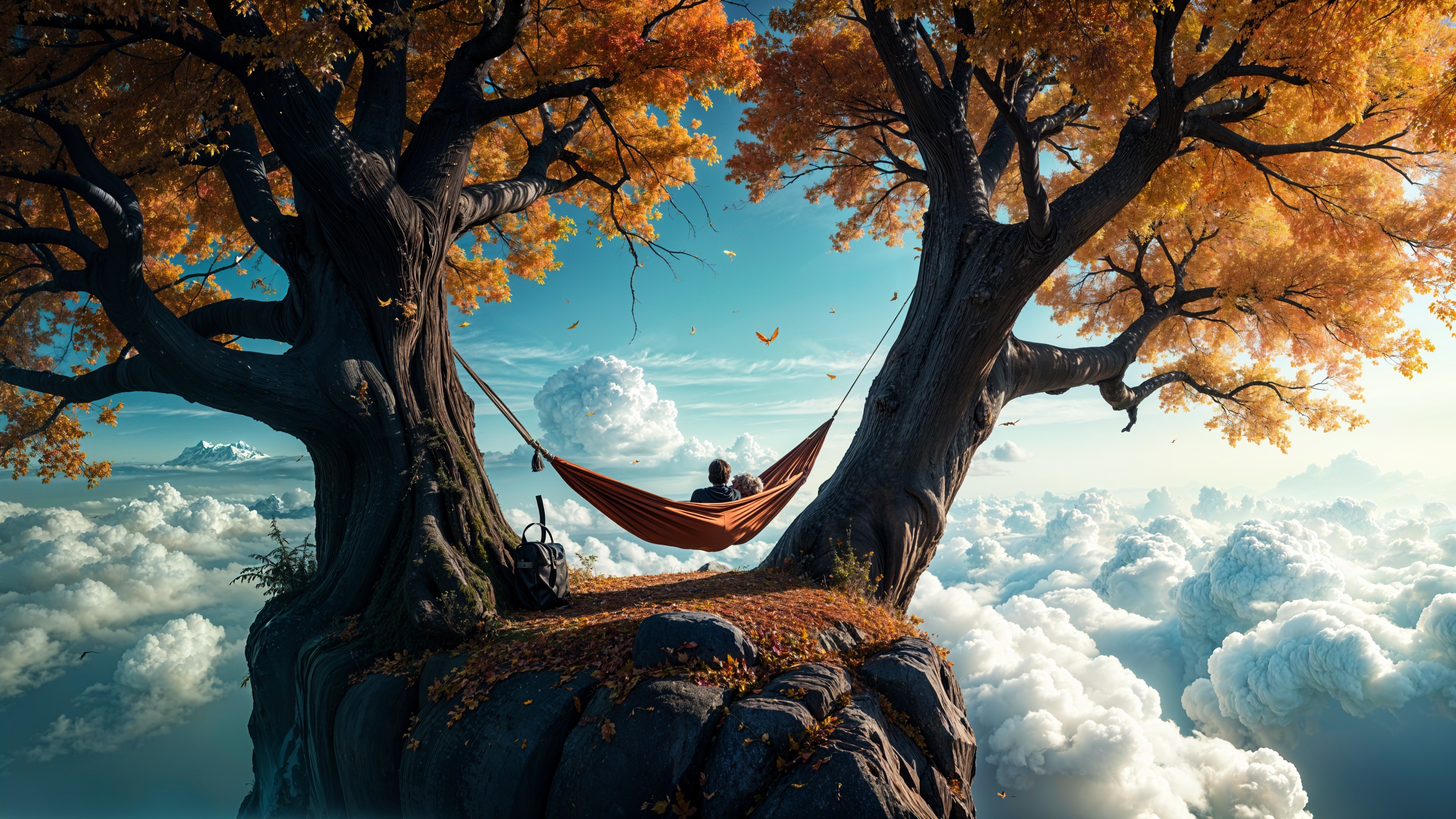 Person Relaxing in Hammock Among Autumn Trees