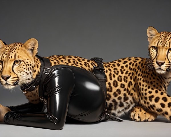 Leopards Relaxing with Energy Drink in Gray Backdrop