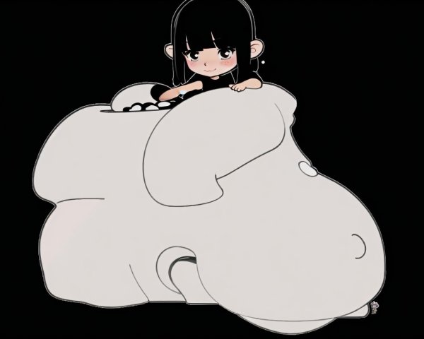 Cartoon Character on Soft White Creature with Black Background