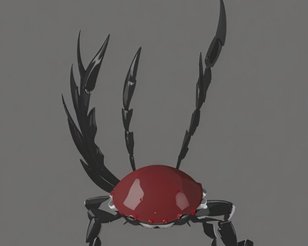 Stylized Red Crab with Black Claws on Gray Background
