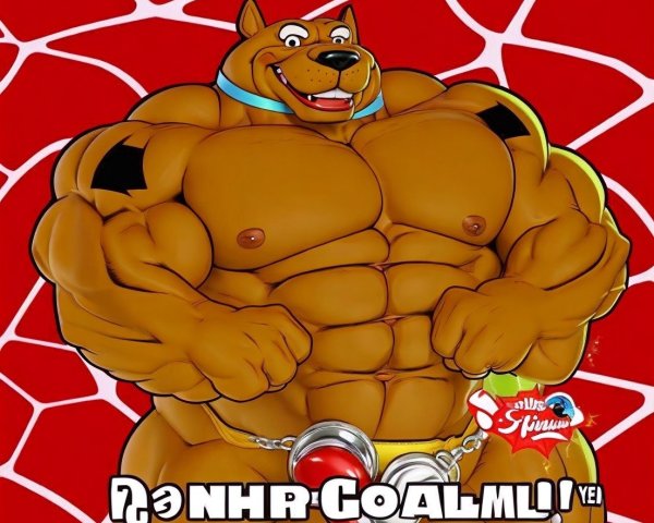 Cartoonish Muscular Dog with Cheerful Expression