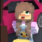 Pixelated Character in Pastel Dress with Plush Duck