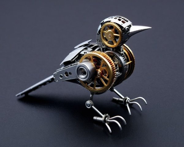 Mechanical Bird Sculpture with Clockwork Components