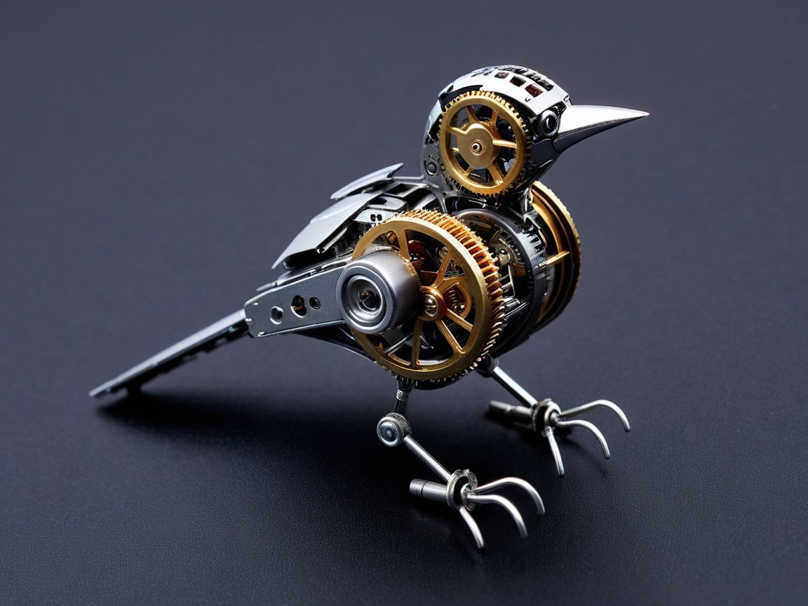 Mechanical Bird Sculpture with Clockwork Components