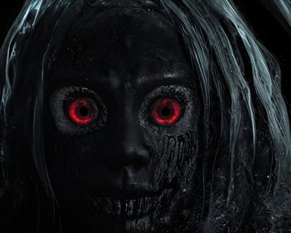 Chilling Figure with Pale Skin and Glowing Red Eyes