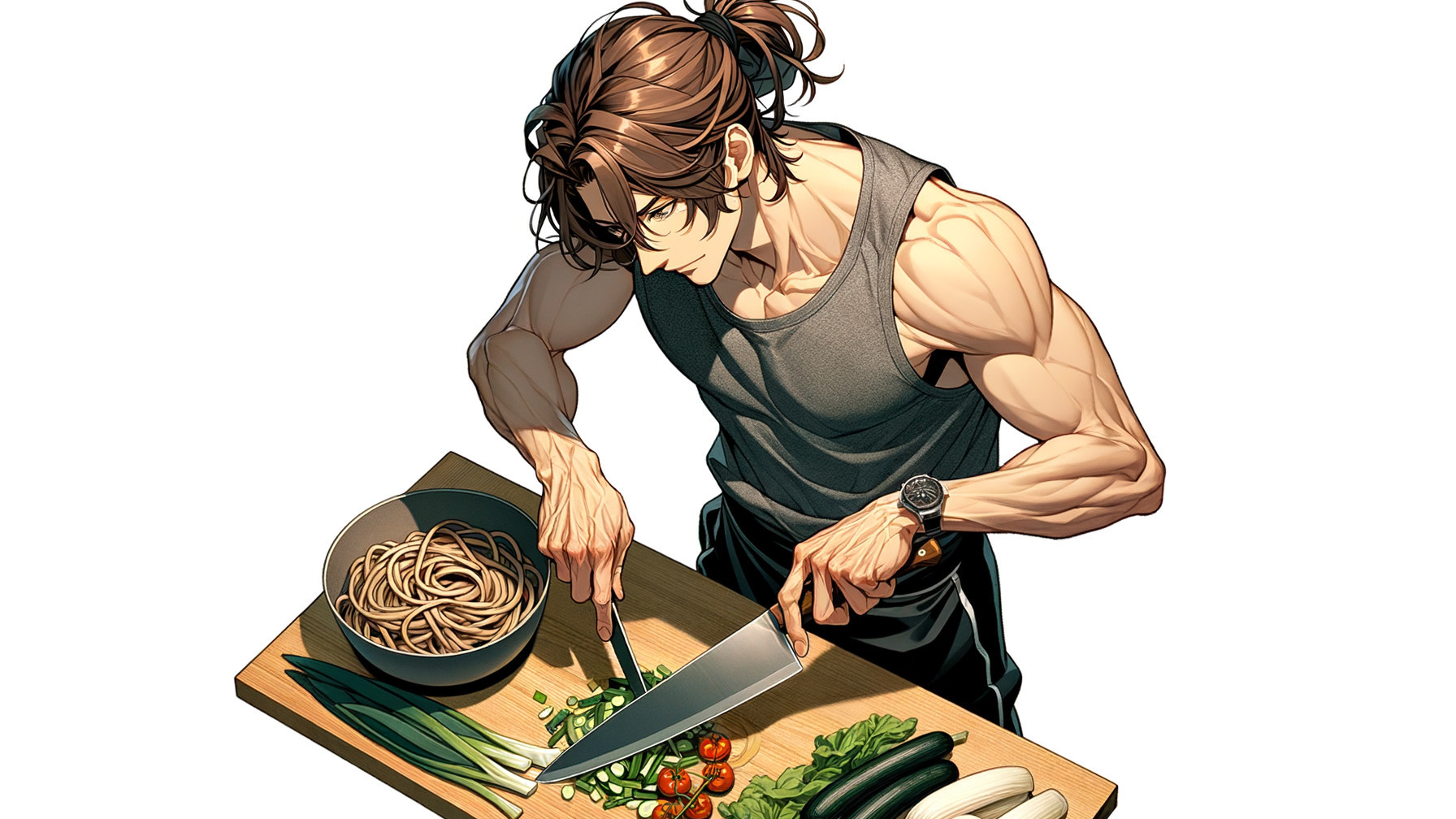 Muscular Young Man Prepares Meal in Minimalist Kitchen