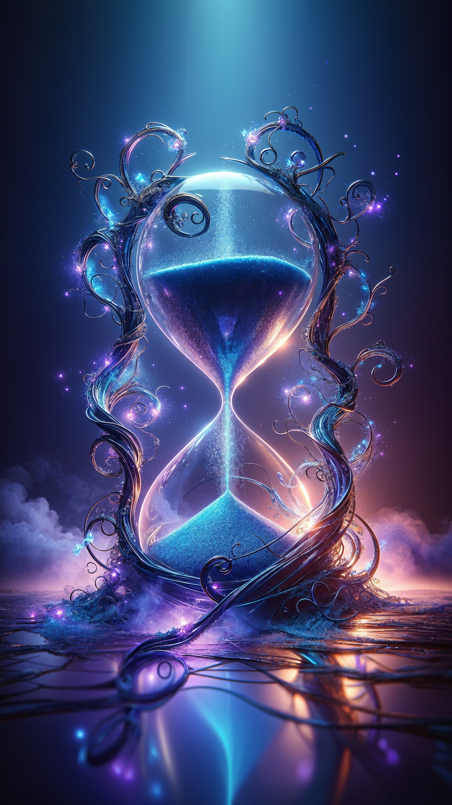 Mystical hourglass with glowing sands and vines