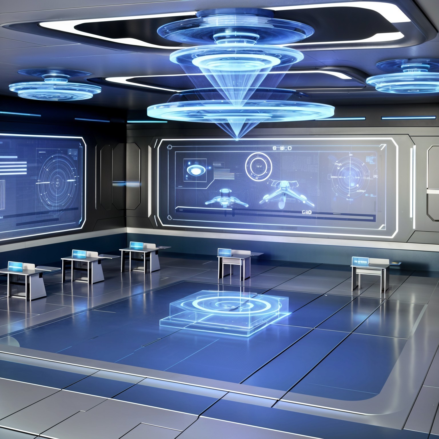 Futuristic Laboratory with Sleek Design and Holograms