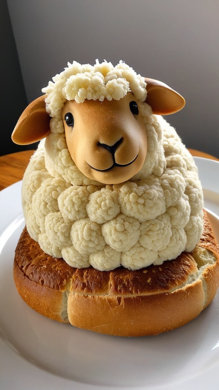 Sheep-Shaped Bread Loaf with Cloud-Like Dough
