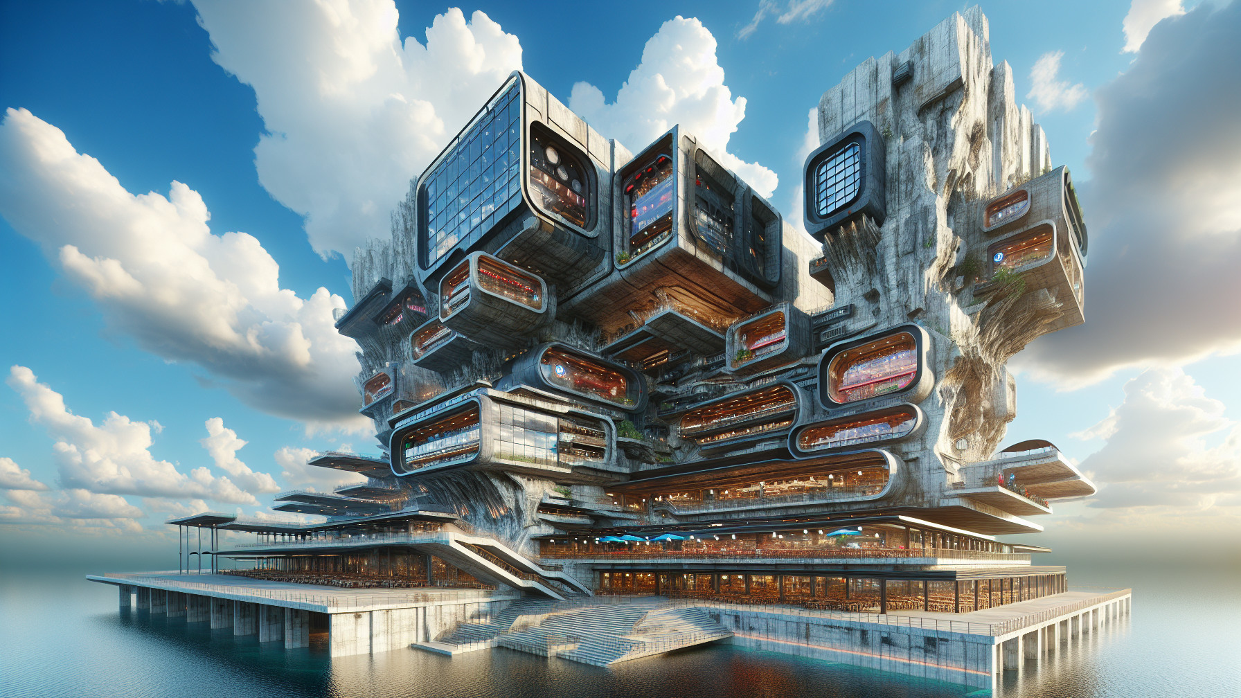 Futuristic Architecture with Floating Structures and Nature