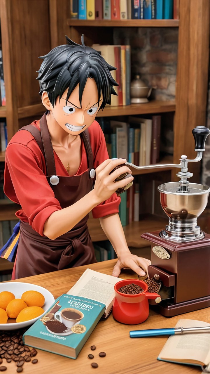 Cozy Kitchen Scene with Coffee Grinding and Ingredients