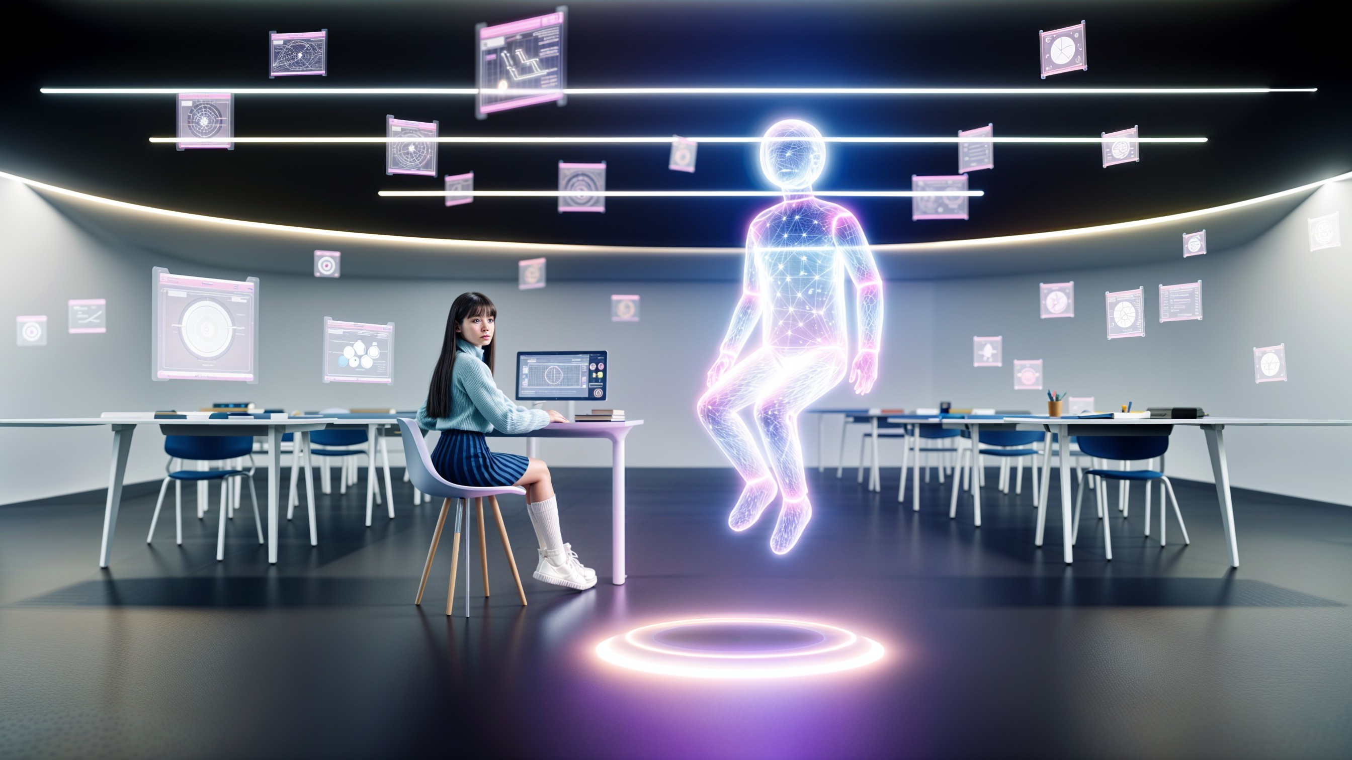 Futuristic Classroom with Holographic Learning Tools
